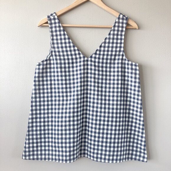 Theory blue checkered gingham blouse small - Picture 2 of 16